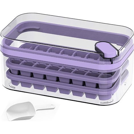 Bac à glaçons double couche 64 pièces, moule à glace facile à démouler, boîte de rangement pour congélateur violet (1/5)
