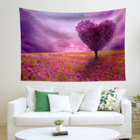 Tapestry Murale - Motif Arbre Cœur Imprimé - Tissu Polyester - Décoration Murale Chambre Salon - 150 x 130 cm (1/5)