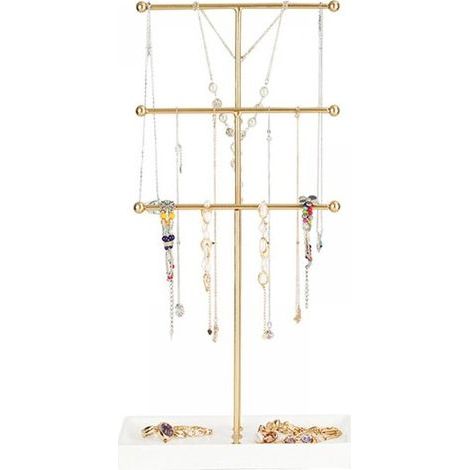3-stöckiger Schmuckständer – Extra hohes Display für Halsketten mit Schublade für Ringe, Armbänder und Ohrringe – Kratzfestes und verwicklungsfreies Design (1/5)
