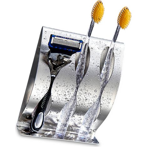 Porte-brosses à dents à 3 emplacements, support de rangement pour rasoirs en acier inoxydable, fixation murale pour salle de bain. (1/5)
