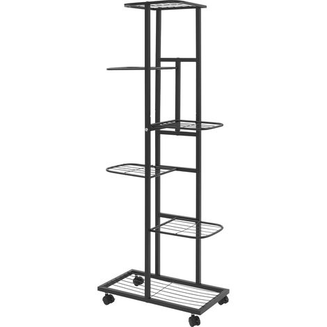 Étagère à plantes à 6 niveaux avec roulettes, étagère debout, support pour plantes en métal, support de fleurs à plusieurs niveaux, pour terrasse, jardin, balcon, salon, 42 x 22 x 112 cm, noir