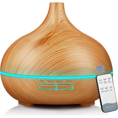 Difusor de aromaterapia por ultrasonidos con luz de colores, mando a distancia y gran capacidad de 500 ml. (1/5)