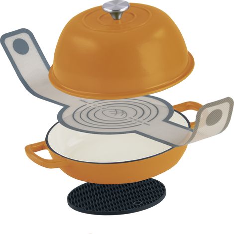 Mahlzeit Gusseisen Brottopf Set emailliert 6,4 Liter, Sunny Orange, mit Brotschlinge und Untersetzer (1/5)
