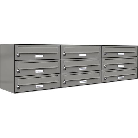 9er Premium Briefkasten Aluminiumgrau RAL Farbe 9007 für Außen Wand Postkasten 3x3 L (1/5)