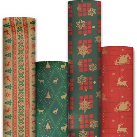 Wrapping Paper - Kraft Christmas Wrapping Paper - 50 x 70 cm - Multicolour - 12 Sheets