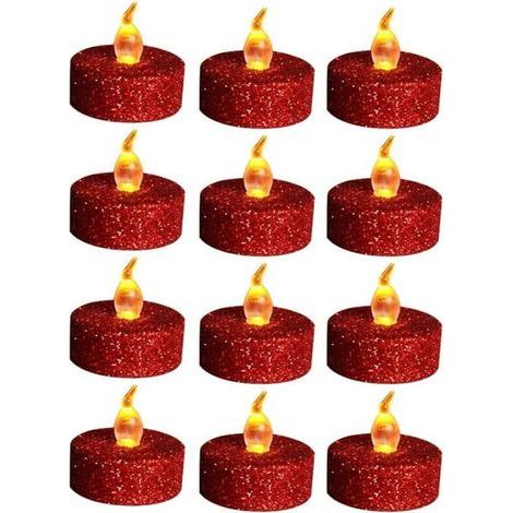 Sparkling LED candles for food warmers, glittery red, set of 8, includes CR2032 batteries, 1.4x1.4 inches, perfect for Christmas and