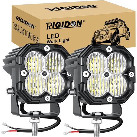 2 x Phare de travail led, 3 pouces mini 30W 3000LM, 12V 24V lampe, projecteurs lumière feux de travail, floodlight pour offroad Voiture camion 4x4 tracteur, feu antibrouillard, 6000K blanc (1/5)