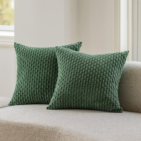Housse de coussin en velours côtelé pour lit, 2 pièces, 40 x 40 cm, vert foncé (1/5)