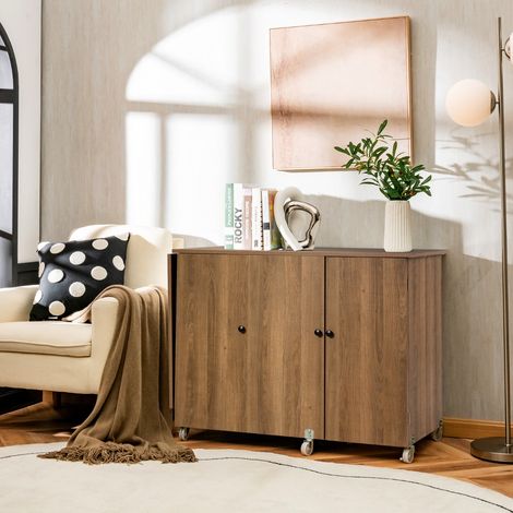 Table de Couture Pliable 3 Etagères pour Bobines Roulettes Verrouillables158 x 50 x 75cm (L x l x H) Brun DESIGN IN (1/4)