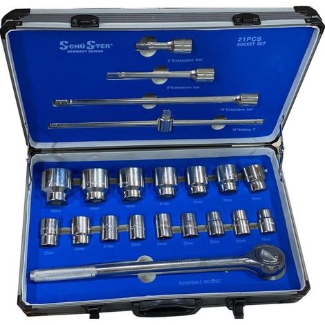TRADE SHOP - Chiavi Bussole Grandi Kit 21 Pezzi Pz Da 19 A 50 Mm Cricchetto Camion Trattore -