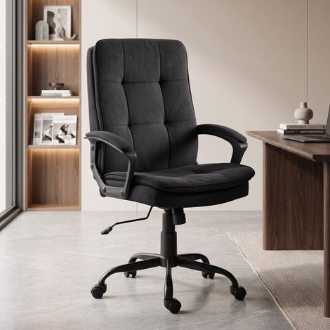 Fauteuil de direction avec revêtement double couche, chaise de bureau en tissu, réglable en hauteur, avec accoudoirs, noir (1/4)