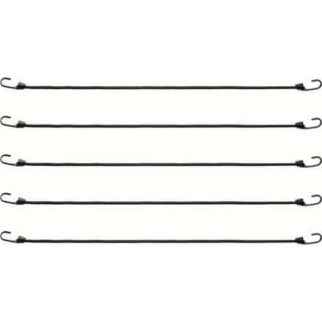 Ensemble de 5 sangles élastiques avec crochets - Longes en caoutchouc - Sangles de camping - Sangles de chargement - Élasticité extensible à 50 % - Noir (1/5)