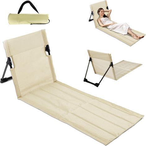 Tapis de plage avec dossier, pliable, chaise de plage extensible, coussin d'assise extérieur, chaise de plage légère pour plage, camping, pique nique, jardin, beige (1/5)