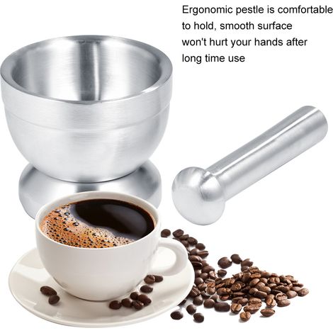Mortier et pilon en acier inoxydable, bol de mélange et broyage, set outil de cuisine pour ail, épices et herbes (1/5)