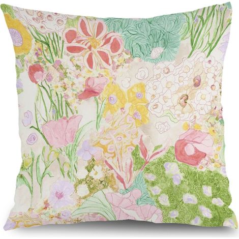 Housse de coussin plantes fleurs papillon, décoration intérieur,50×50cm (1/5)