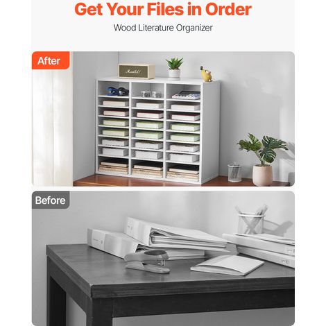 Organiseur de littérature avec 24 compartiments, boîte aux lettres de bureau en bois, panneau de particules, avec étagères amovible… (1/5)