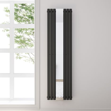 SONNI Radiatore moderno 1800x500mm Antracite Radiatore a pannello ovale Collegamento centrale verticale Singolo strato con specchio (1/5)