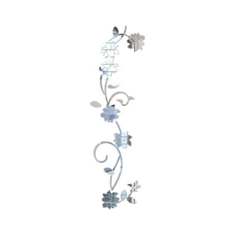 QORVA-Autocollants muraux miroir acrylique argentés et en forme de vigne florale, autocollants muraux miroir élégants, autocollants muraux miroir adhésifs, adaptés à la décoration de la chambre à couc (1/5)