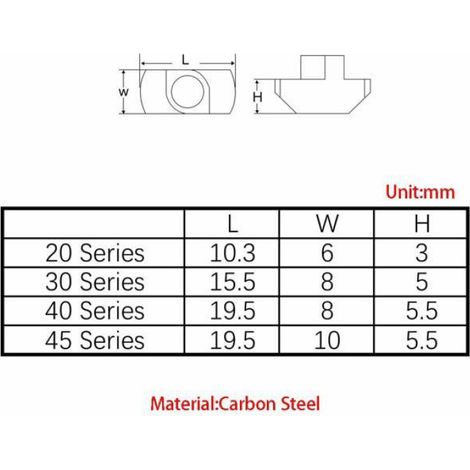 Ecrou En T - M5 - Acier Au Carbone Nickelé - Pour Profil Aluminium Norme Européenne 4545 - Lot De 50 Pièces (1/4)