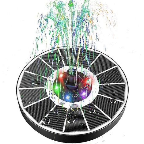 Pompe à fontaine solaire, fontaine flottante extérieure à énergie solaire, pompe solaire pour bassin de 3,5 W avec 8 buses, adaptée aux bains d'oiseaux, aquariums, bassins, piscines, patios et fontain (1/5)