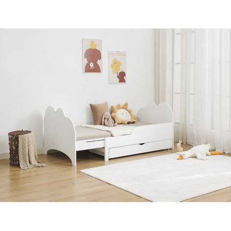 Lit évolutif 90 x 140/170/200 cm avec tiroir - Pin et MDF - Blanc + Matelas - TEONIA (1/4)