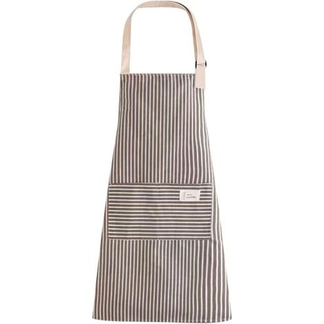 Tablier rayé, tablier de chef ajustable avec 2 poches, tablier de cuisine en coton marron pour femmes et hommes (1/5)