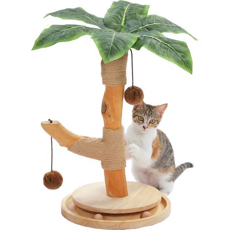 PAWZ Road Griffoir pour Chat en Bois de 45cm, Design Feuilles avec Tunnel à Balle & Sisal Naturel,45 cm, Beige (1/5)