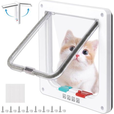 Trappe de sécurité avec verrouillage 4 points - Coupe-vent et silencieuse pour chat - Fermeture magnétique - Pour chiens et chats - Taille S - Blanc