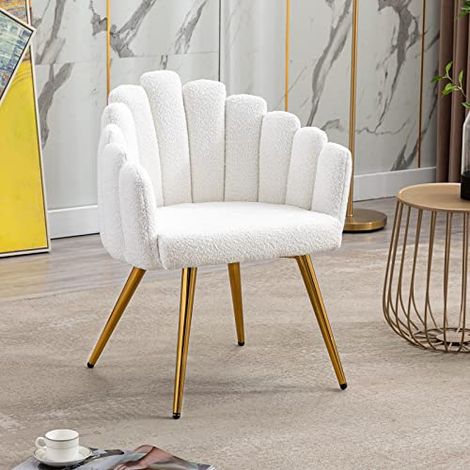 Sedie da Pranzo Moderne Sedie da Cucina con Gambe Dorate, Sedia da Salotto Imbottita per Soggiorno, Bianco (1/5)