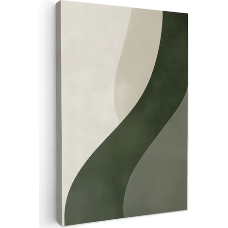 TABLEAU SUR TOILE Japandi - Vert - Abstrait - Moderne Tableaux Art Décoratif 80x120 cm