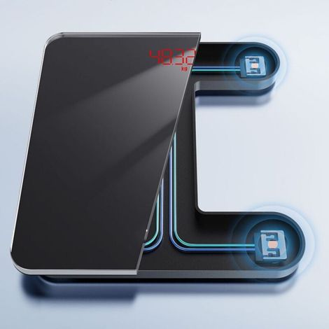 Bilancia digitale da bagno ultrasottile con sensori ad alta precisione, blocco automatico intelligente, nera (1/4)