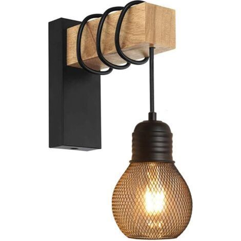 Indoor Wall Light in Wood and Metal E27 Lamp Vintage Retro Industrial Style Decoration for Hallway Restaurant Home Bar Cafe Bedroom Living Room Without Bulb (1/3)