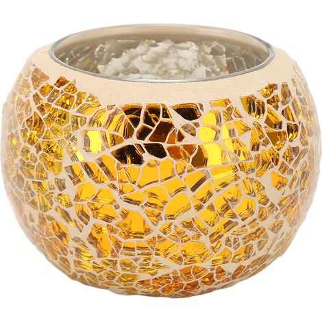 Bougeoir mosaïque, fait main, bougeoir romantique en verre doré, porte-bougie chauffe-plat, décoration de table.