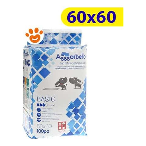 200 Tappetini igienici Asssorbello Basic 60x60 cm per cani - 2 pacchi da 100 pezzi cad. (1/2)