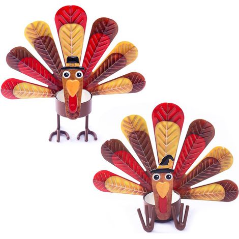 Supportes pour bougies Thanksgiving Turkeys (Lot de 2) - Décor festif en résine (1/5)
