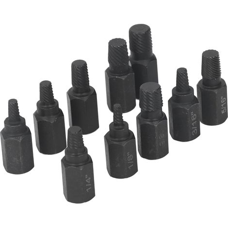 Ensemble de 10 extracteurs de vis cassées (1/4, 7/32, 3/16, 5/32, 1/8, 13/32, 3/8, 11/32, 5/16, 9/32 po) pour écrous et boulons endommagés. (1/5)