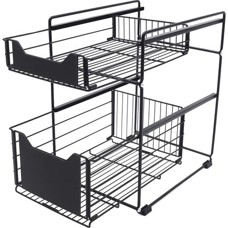 Servierwagen, Edelstahltablett, großer Stauraum, schwarz (1/2)