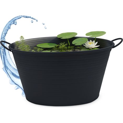 Metallwanne oval mit Griffen 59 x 36 cm - schwarz - Garten Metall Zierteich Wasserwanne