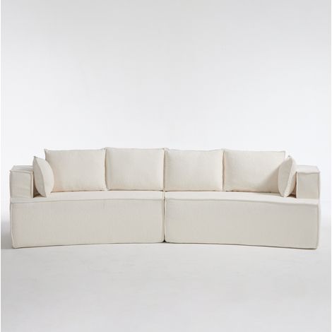 Gebogenes modulares Sofa 302x115x65 cm aus weißem Stoff, tiefe Sitzfläche – MEUBLIV (1/5)