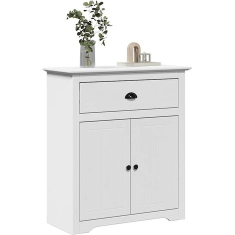Armoire de couloir avec portes et tiroir en pin massif blanc 80 x 35 x 90 cm - PANGIVO (1/5)