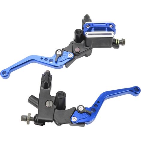Kit de guidon universel pour moto avec maître-cylindre de frein 7/8 po, réservoir et protège-mains en fibre de carbone bleu (1 paire), levier de frein 7/8 po, réservoir et protège-mains en fibre de ca (1/5)