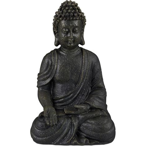 Statue de Bouddha assise, 30 cm, figurine de déco, polyrésine, résistante aux intempéries & au gel, gris foncé (1/3)