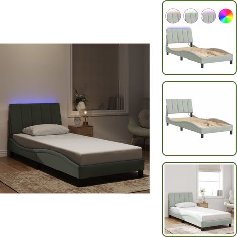 Cuscino testiera - vidaXL Giroletto con LED senza Materasso Hanko Grigio Chiaro 90x190 cm in Velluto - Letto con luci LED