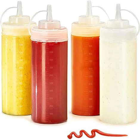 Bouteille Pression - 500 ml - Pour Sauces Condiments Huile D Olive - Transparente Avec Graduations - 4 Pièces (1/5)