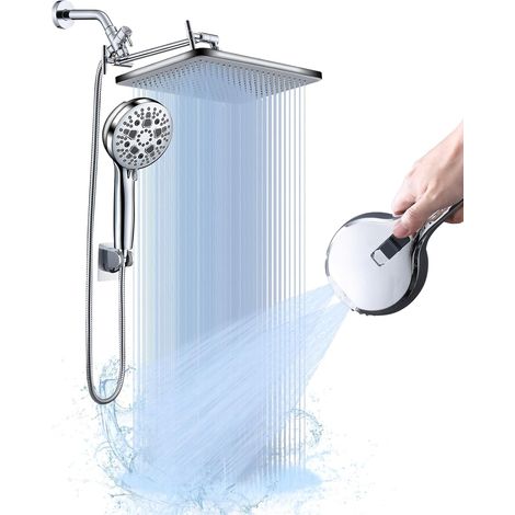 14" Hochdruck-Regenduschkopf mit Handbrause und langem Schlauch, Kombi-Duschkopf mit 9 Duschkopfmustern und verstellbarem Verlängerungsarm CP