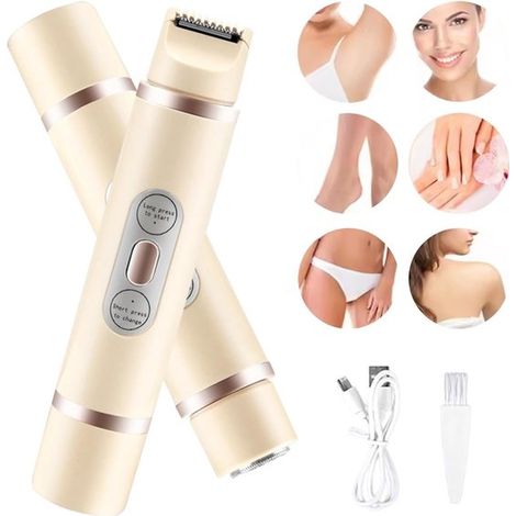 Rasoir 2 en 1 pour femmes - Rasoir pour femmes - Tondeuse maillot - Mini épilateur pour poils secs et humides - Tondeuse pour femmes - Beige (1/5)
