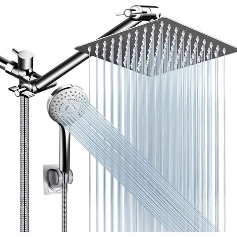 Juego de ducha de mano, cinco velocidades, con varilla de extensión en T, manguera, ducha de mano sin clavos, ducha combinada con rociador de cabezal (1/5)