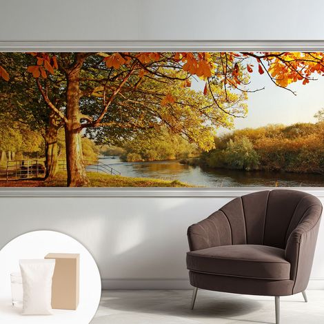 Fototapete Tapete Vliestapete mit Kleber - trendige Wanddeko - Schlafzimmer - Wohnzimmer Herbst an der Küste 250x104 cm (1/5)