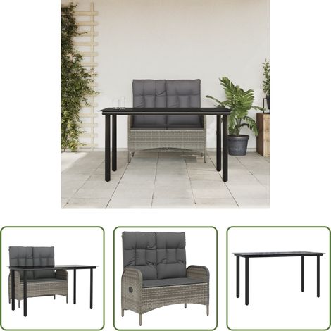 Gartenessgruppe - 2-tlg. Garten-Essgruppe mit Kissen Grau Poly Rattan (1/5)