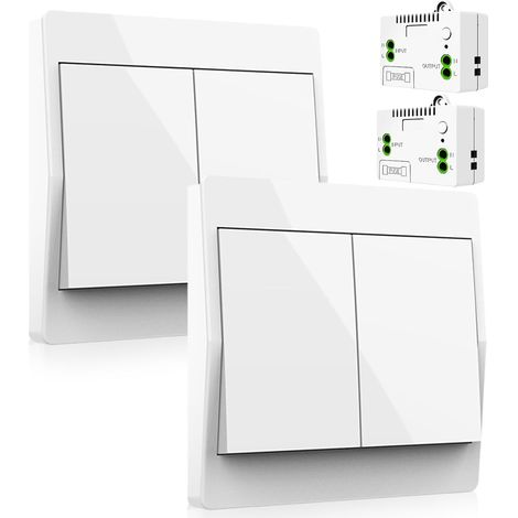Double interrupteur sans fil 230 V - Sans fil - Étanche et sûr - Peut être utilisé directement dans la salle de bain, etc. (UE 2 vitesses 2 V 2 A)